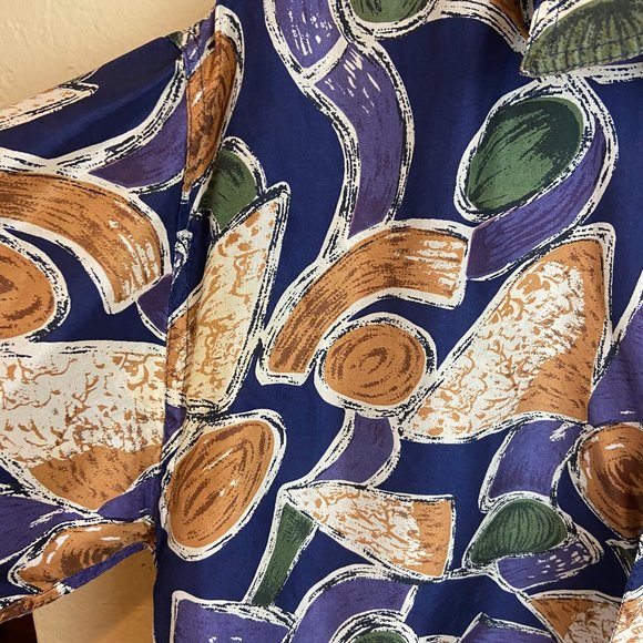 Vintage Mens 100% Silk dress shirt  Chiamare' Size S Abstraction Print - Picture 3 of 10